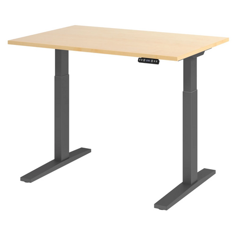 Bureau à hauteur réglable électriquement XMKA 12 G en érable avec piètement gris foncé de hjh OFFICE PRO