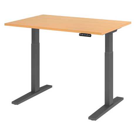Bureau à hauteur réglable électriquement XMKA 12 G en hêtre avec piètement gris foncé de hjh OFFICE PRO