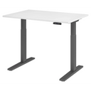 Bureau à hauteur réglable électriquement XMKA 12 G avec plateau blanc et structure sombre de hjh OFFICE PRO
