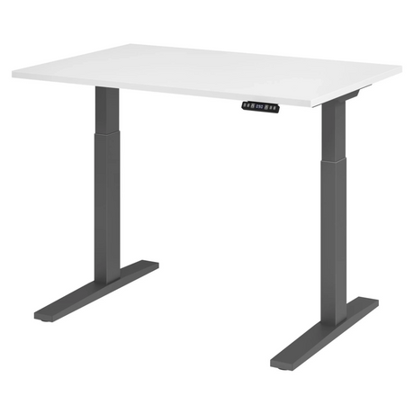 Bureau à hauteur réglable électriquement XMKA 12 G avec plateau blanc et structure sombre de hjh OFFICE PRO