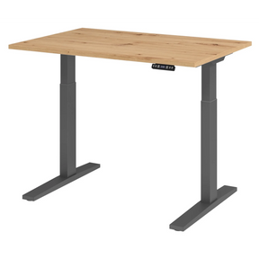 Bureau à hauteur réglable électriquement XMKA 12 G en chêne rustique avec pieds gris de hjh OFFICE PRO