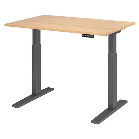 Bureau à hauteur réglable électriquement XMKA 12 G en chêne avec piètement gris foncé de hjh OFFICE PRO