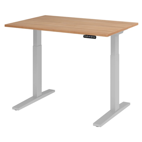 Bureau à réglage électrique de la hauteur XMKA 12 S avec plateau en noyer marron clair et cadre gris de hjh OFFICE PRO