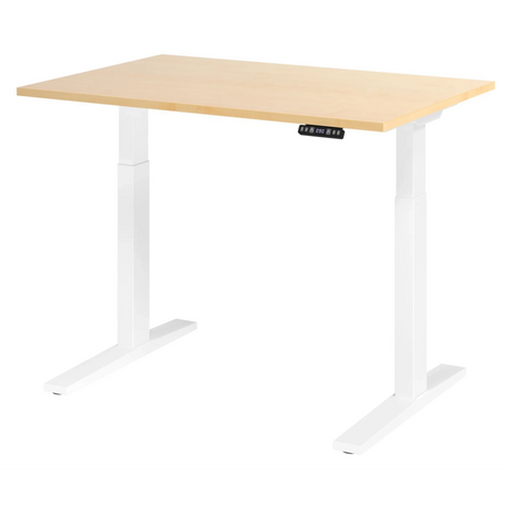 Bureau à hauteur réglable électriquement XMKA 12 W en érable avec structure blanche de hjh OFFICE PRO