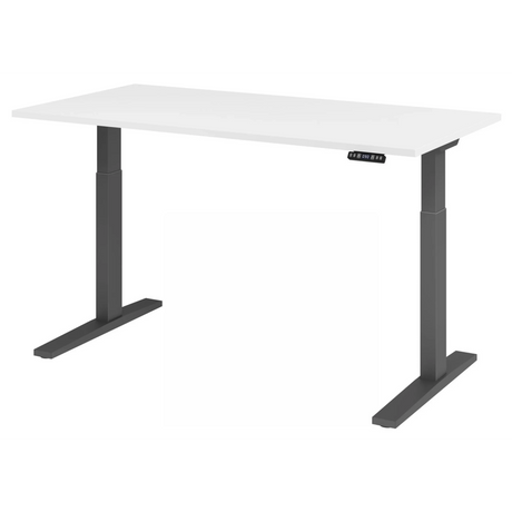 Bureau à hauteur réglable électriquement XMKA 16 G avec plateau blanc et structure sombre de hjh OFFICE PRO