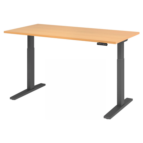 Bureau à hauteur réglable électriquement XMKA 16 G en hêtre avec structure noire de hjh OFFICE PRO