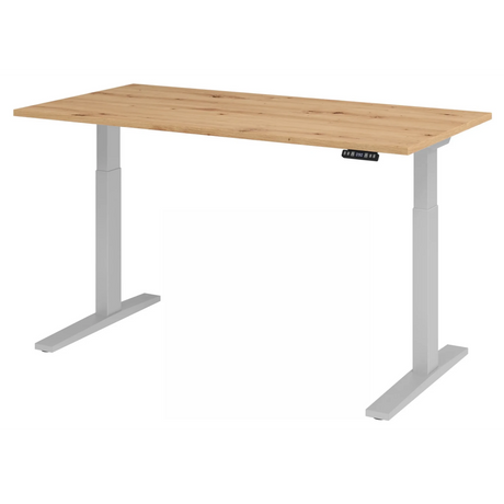 Bureau à hauteur réglable électriquement XMKA 16 S en chêne noueux avec piètement blanc de hjh OFFICE PRO