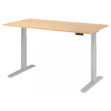 Bureau à hauteur réglable électriquement XMKA 16 S effet chêne avec piètement gris de hjh OFFICE PRO