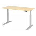 Bureau à hauteur réglable électriquement XMKA 16 S avec plateau en bois d'érable clair et structure argentée de hjh OFFICE PRO
