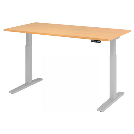Bureau réglable en hauteur électriquement XMKA 16 S aspect hêtre avec structure argentée de hjh OFFICE PRO