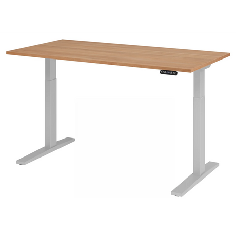 Bureau à hauteur réglable électriquement XMKA 16 S avec plateau en noyer et cadre gris de hjh OFFICE PRO