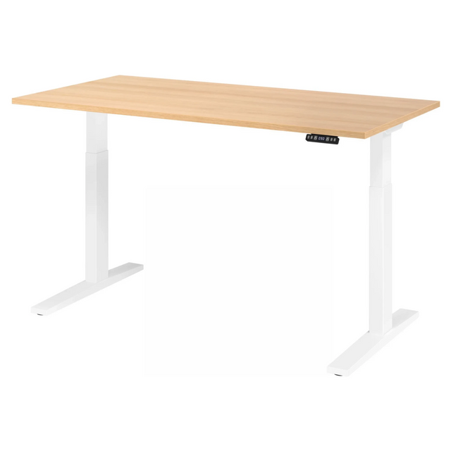 Bureau à hauteur réglable électriquement XMKA 16 W en chêne rustique avec piètement blanc de hjh OFFICE PRO