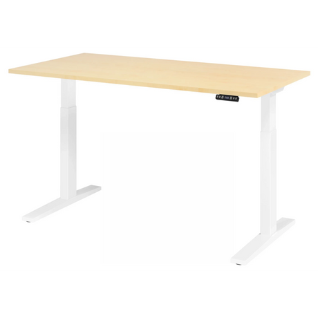 Bureau à hauteur réglable électriquement XMKA 16 W en érable avec piètement blanc de hjh OFFICE PRO