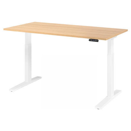 Bureau à hauteur réglable électriquement XMKA 16 W en chêne avec structure blanche de hjh OFFICE PRO