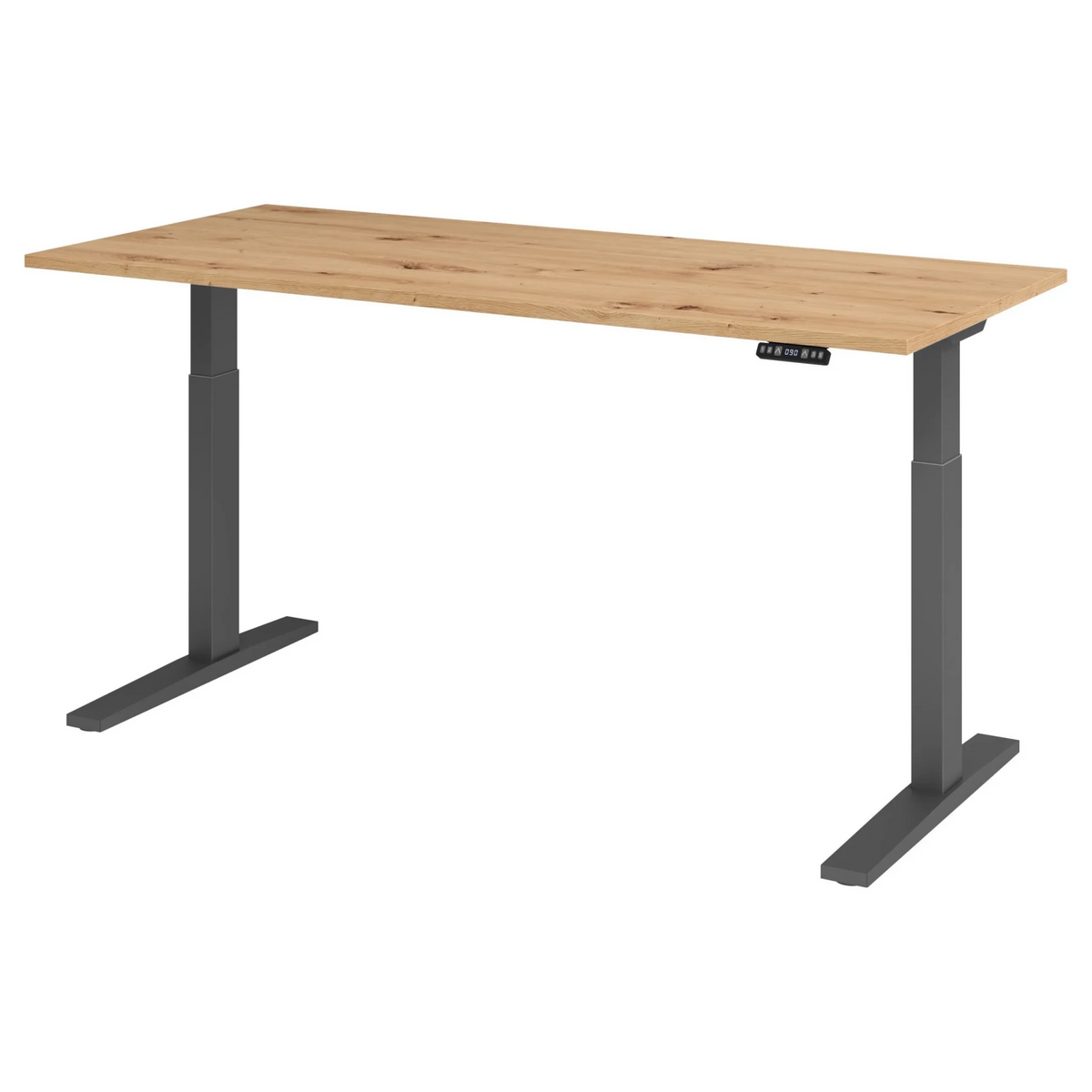 Bureau à hauteur réglable électriquement XMKA 19 G en chêne rustique avec piètement gris foncé de hjh OFFICE PRO