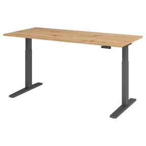 Bureau à hauteur réglable électriquement XMKA 19 G en chêne rustique avec piètement gris foncé de hjh OFFICE PRO