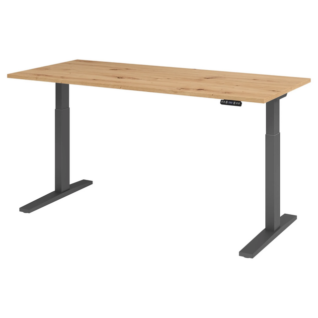 Bureau à hauteur réglable électriquement XMKA 19 G en chêne rustique avec piètement gris foncé de hjh OFFICE PRO