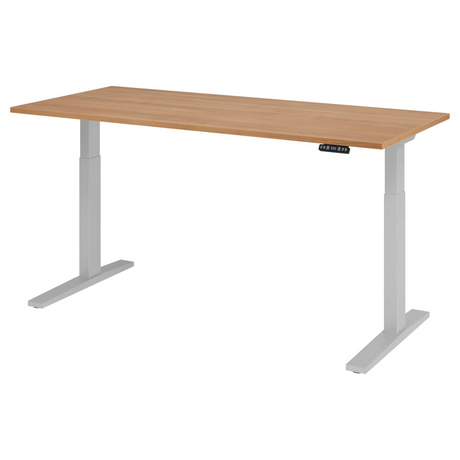 Bureau à hauteur réglable électriquement XMKA 19 S aspect noyer avec piètement blanc de hjh OFFICE PRO