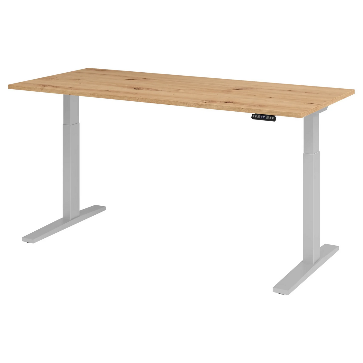 Bureau à hauteur réglable électriquement XMKA 19 S en chêne noueux avec piètement blanc de hjh OFFICE PRO