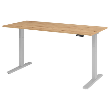 Bureau à hauteur réglable électriquement XMKA 19 S en chêne noueux avec piètement blanc de hjh OFFICE PRO
