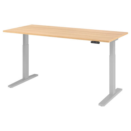 Bureau réglable en hauteur électriquement XMKA 19 S aspect chêne avec piètement gris clair de hjh OFFICE PRO