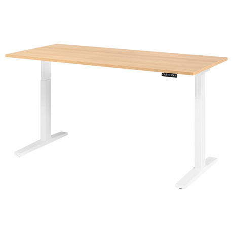 Bureau à hauteur réglable électriquement XMKA 19 W en chêne avec structure blanche de hjh OFFICE PRO
