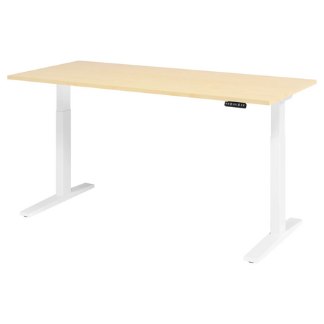 Bureau réglable en hauteur électriquement XMKA 19 W en érable avec piètement blanc de hjh OFFICE PRO