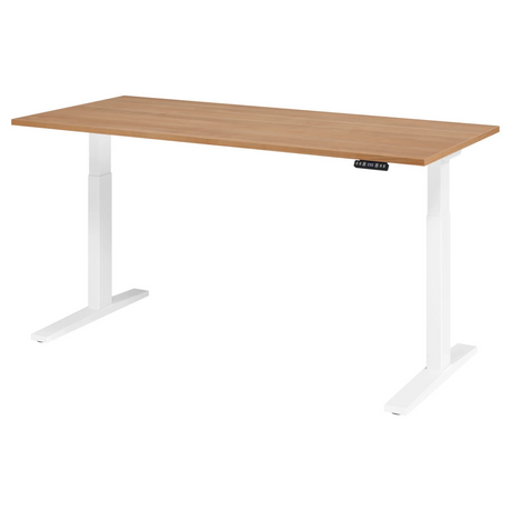 Bureau à hauteur réglable électriquement XMKA 19 W avec plateau en noyer et piètement blanc de hjh OFFICE PRO