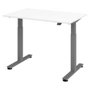 Bureau à hauteur réglable électriquement XMST 12 G avec plateau blanc et pieds gris de hjh OFFICE PRO