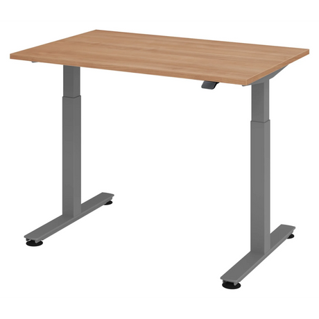 Bureau à hauteur réglable électriquement XMST 12 G aspect noyer avec structure grise de hjh OFFICE PRO