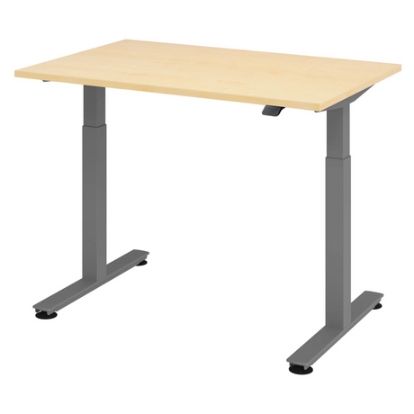 Bureau à hauteur réglable électriquement XMST 12 G en érable avec pieds gris de hjh OFFICE PRO