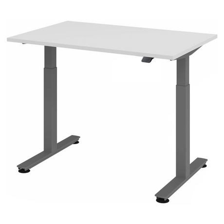 Bureau à hauteur réglable électriquement XMST 12 G avec plateau blanc et pieds gris de hjh OFFICE PRO