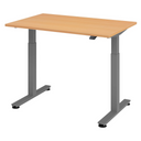 Bureau à hauteur réglable électriquement XMST 12 G en hêtre avec structure grise de hjh OFFICE PRO