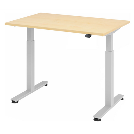 Bureau à hauteur réglable électriquement XMST 12 S en érable avec structure argentée de hjh OFFICE PRO