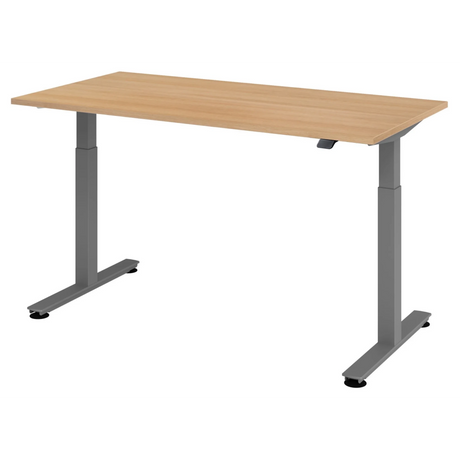 Bureau à hauteur réglable électriquement XMST 16 G en chêne avec piètement gris de hjh OFFICE PRO