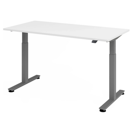 Bureau à hauteur réglable électriquement XMST 16 G en blanc avec structure grise de hjh OFFICE PRO