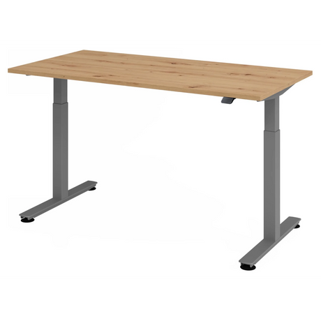 Bureau à hauteur réglable électriquement XMST 16 G en chêne rustique avec structure grise de hjh OFFICE PRO