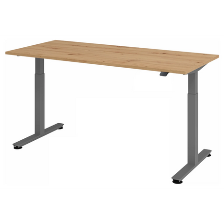 Bureau à hauteur réglable électriquement XMST 19 G en chêne rustique avec pieds gris de hjh OFFICE PRO