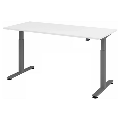 Bureau à hauteur réglable électriquement XMST 19 G avec plateau blanc et pieds gris de hjh OFFICE PRO