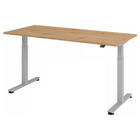 Bureau à hauteur réglable électriquement XMST 19 S en chêne rustique avec structure argentée de hjh OFFICE PRO