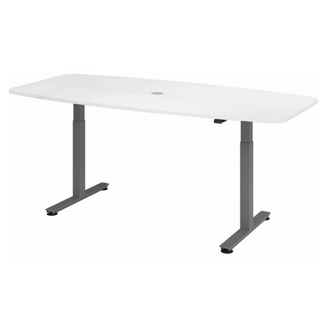 Bureau à hauteur réglable électriquement XMST 22 G en blanc avec passe-câbles de hjh OFFICE PRO