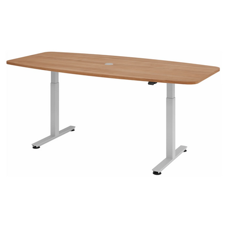Bureau à hauteur réglable électriquement XMST 22 S en noyer avec piètement blanc de hjh OFFICE PRO