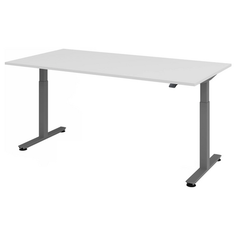 Bureau à hauteur réglable électriquement XMST 2E G avec pieds gris et plateau blanc de hjh OFFICE PRO