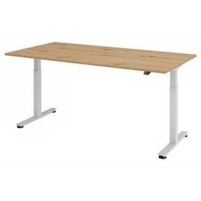 Bureau à hauteur réglable électriquement XMST 2E S en chêne noueux avec structure blanche de hjh OFFICE PRO