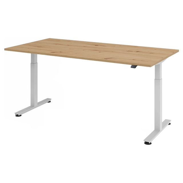 Bureau à hauteur réglable électriquement XMST 2E S en chêne noueux avec structure blanche de hjh OFFICE PRO
