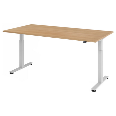 Bureau réglable en hauteur électriquement XMST 2E S en chêne avec piètement blanc de hjh OFFICE PRO