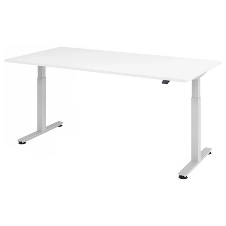 Bureau réglable en hauteur électriquement XMST 2E S en blanc avec plateau rectangulaire de hjh OFFICE PRO