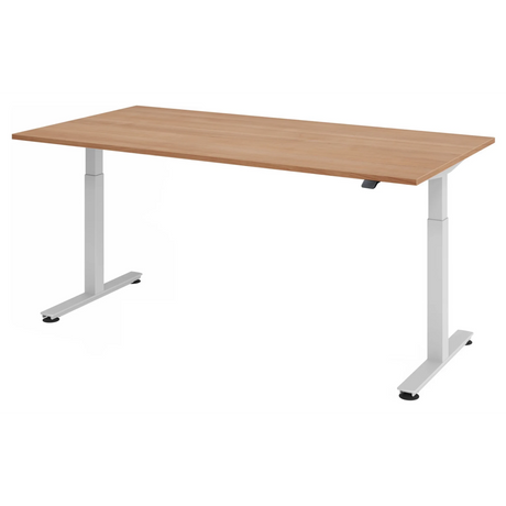 Bureau à hauteur réglable électriquement XMST 2E S aspect noyer avec structure blanche de hjh OFFICE PRO