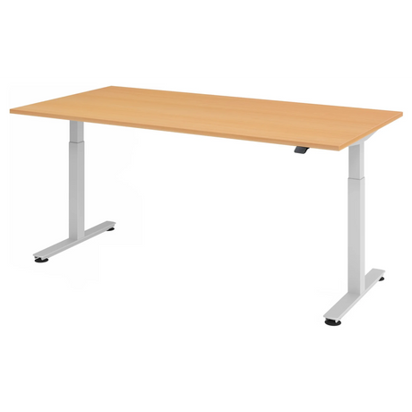 Bureau à hauteur réglable électriquement XMST 2E S en hêtre avec piètement blanc de hjh OFFICE PRO