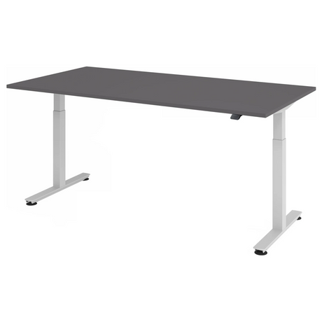 Bureau à hauteur réglable électriquement XMST 2E S en graphite avec piètement blanc de hjh OFFICE PRO
